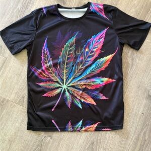 Black Multicolor Leaf Print Men's T-Shirt